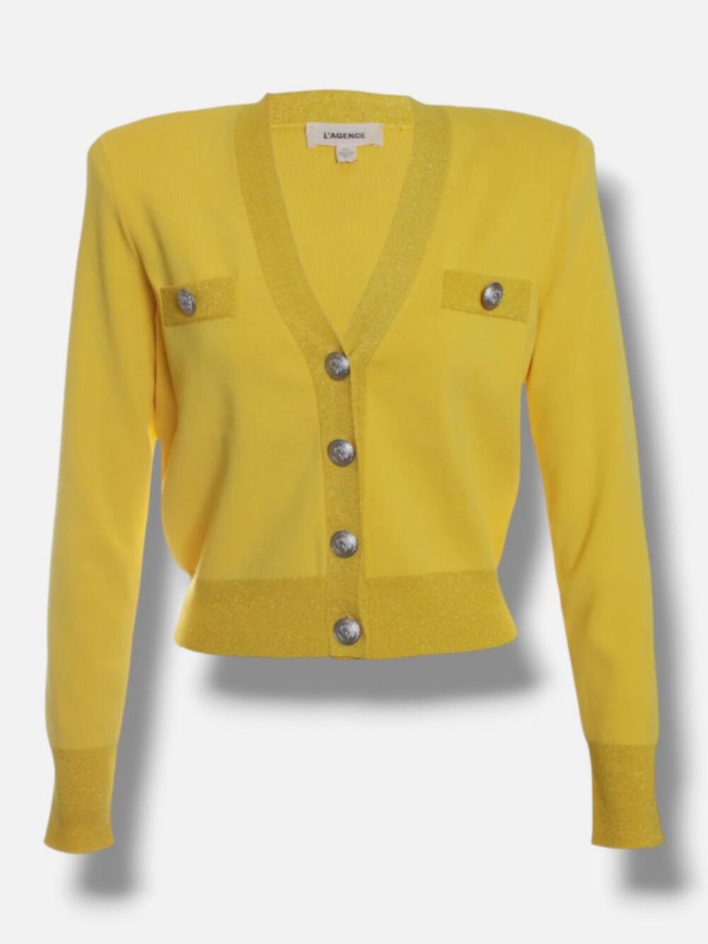 L'Agence Women's Yellow Tanya V-Neck Cropped Cardigan Sweater Size XS